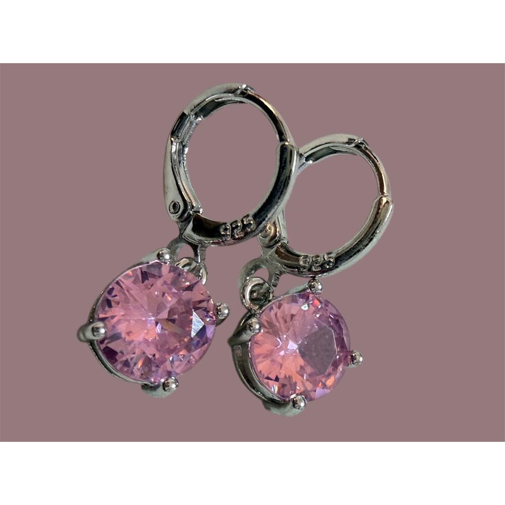 925 Stamped Silver Plated Pink CZ Jewelry Earrings